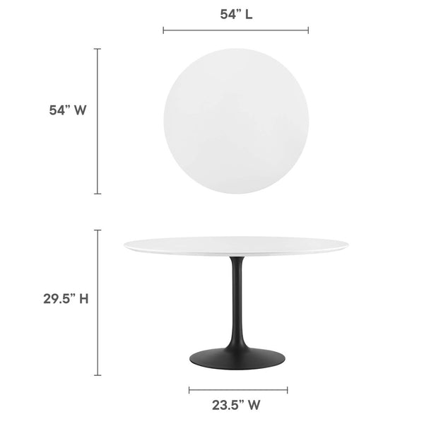 Modway Furniture Lippa 54" Round Wood Dining Table – Modern Mid-Century Style with High-Gloss Finish & Tapered Base EEI-3523-BLK-WHI
