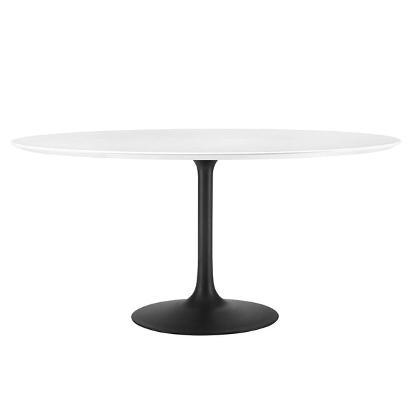 Modway Furniture Lippa 60" Round Wood Dining Table - Modern High-Gloss Finish with Sleek Metal Base for 4 People EEI-3524-BLK-WHI