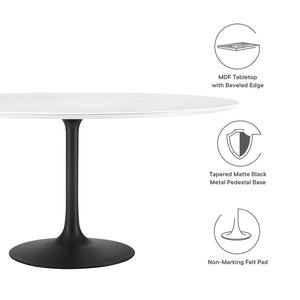Modway Furniture Lippa 60" Round Wood Dining Table - Modern High-Gloss Finish with Sleek Metal Base for 4 People EEI-3524-BLK-WHI