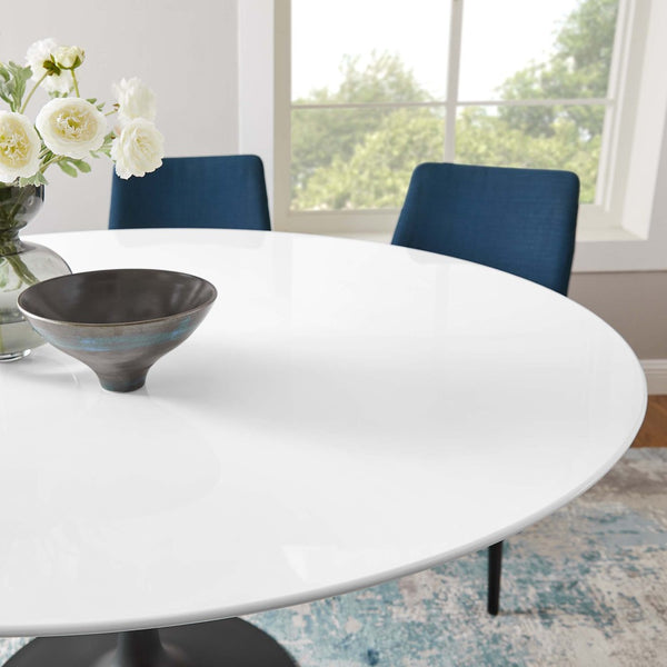 Modway Furniture Lippa 60" Round Wood Dining Table - Modern High-Gloss Finish with Sleek Metal Base for 4 People EEI-3524-BLK-WHI