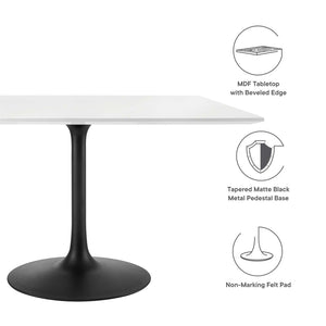 Modway Furniture Lippa 48" Square Mid-Century Modern Dining Table - High-Gloss Finish, Stylish & Space-Saving Design EEI-3525-BLK-WHI