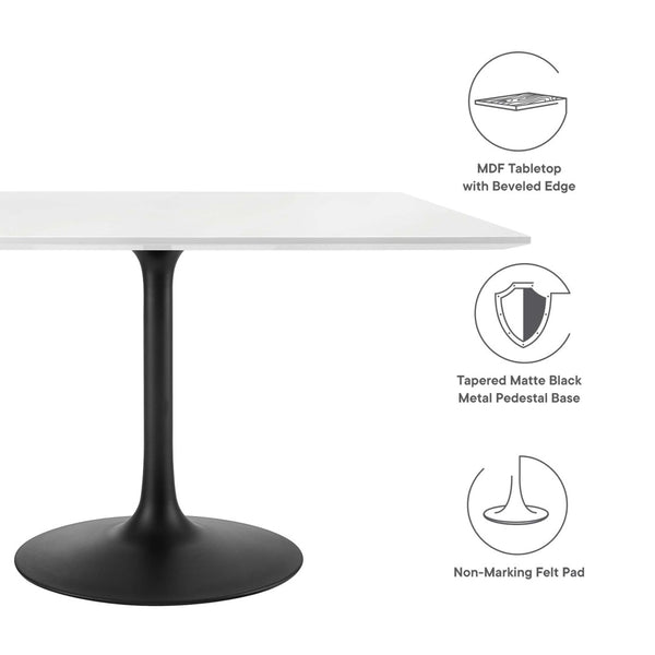 Modway Furniture Lippa 48" Square Mid-Century Modern Dining Table - High-Gloss Finish, Stylish & Space-Saving Design EEI-3525-BLK-WHI