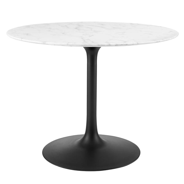 Modway Furniture Lippa 40" Round Faux Marble Dining Table – Mid-Century Modern Pedestal Design for Small Spaces EEI-3526-BLK-WHI