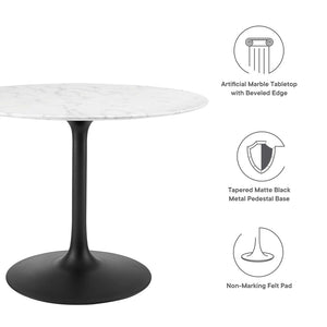 Modway Furniture Lippa 40" Round Faux Marble Dining Table – Mid-Century Modern Pedestal Design for Small Spaces EEI-3526-BLK-WHI