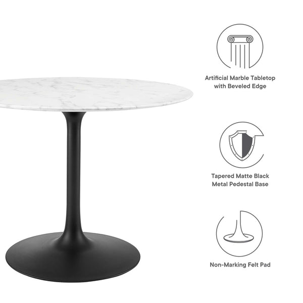 Modway Furniture Lippa 40" Round Faux Marble Dining Table – Mid-Century Modern Pedestal Design for Small Spaces EEI-3526-BLK-WHI