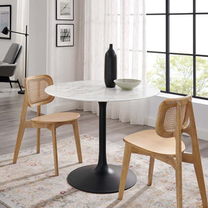 Modway Furniture Lippa 40" Round Faux Marble Dining Table – Mid-Century Modern Pedestal Design for Small Spaces EEI-3526-BLK-WHI