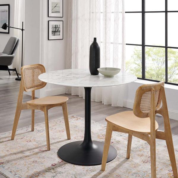 Modway Furniture Lippa 40" Round Faux Marble Dining Table – Mid-Century Modern Pedestal Design for Small Spaces EEI-3526-BLK-WHI