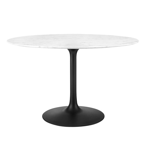 Modway Furniture Lippa 48" Round Faux Marble Dining Table - Mid-Century Modern Design, Durable & Elegant Accent Piece EEI-3527-BLK-WHI