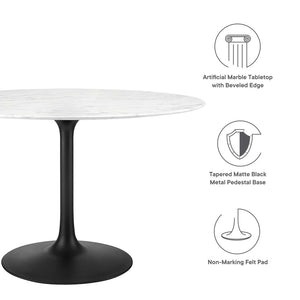 Modway Furniture Lippa 48" Round Faux Marble Dining Table - Mid-Century Modern Design, Durable & Elegant Accent Piece EEI-3527-BLK-WHI