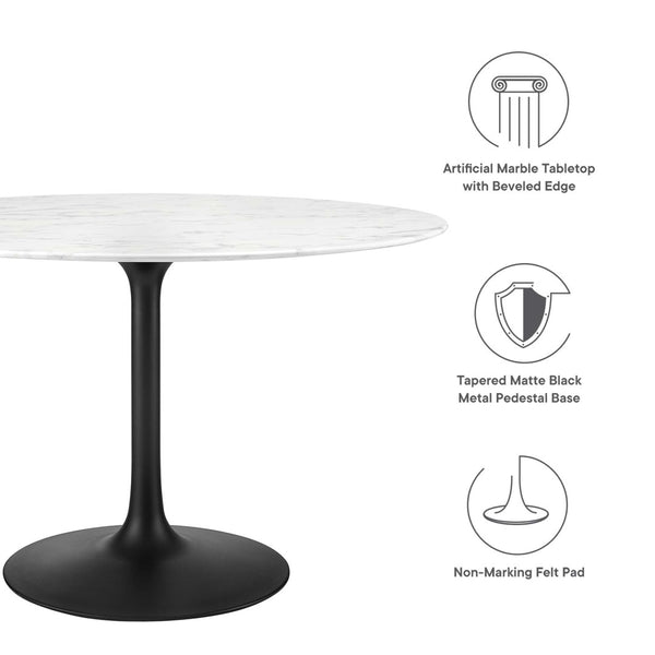 Modway Furniture Lippa 48" Round Faux Marble Dining Table - Mid-Century Modern Design, Durable & Elegant Accent Piece EEI-3527-BLK-WHI