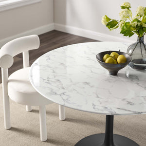 Modway Furniture Lippa 48" Round Faux Marble Dining Table - Mid-Century Modern Design, Durable & Elegant Accent Piece EEI-3527-BLK-WHI