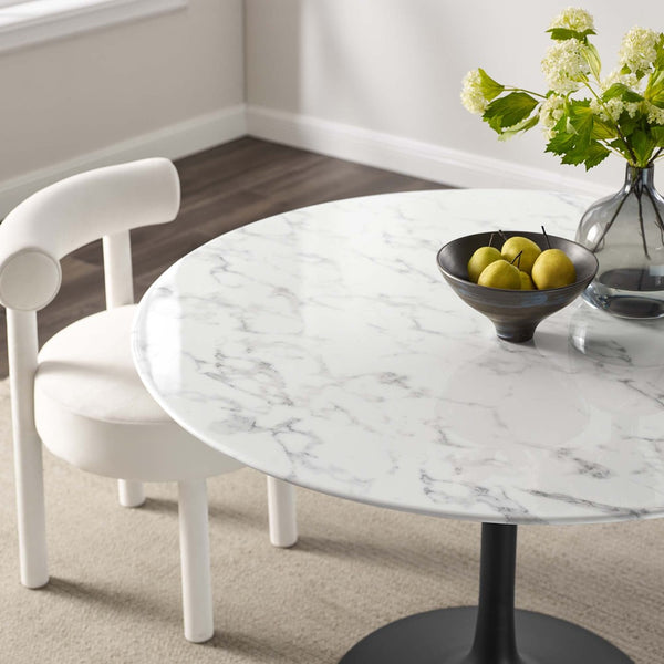 Modway Furniture Lippa 48" Round Faux Marble Dining Table - Mid-Century Modern Design, Durable & Elegant Accent Piece EEI-3527-BLK-WHI