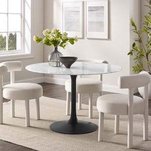 Modway Furniture Lippa 48" Round Faux Marble Dining Table - Mid-Century Modern Design, Durable & Elegant Accent Piece EEI-3527-BLK-WHI