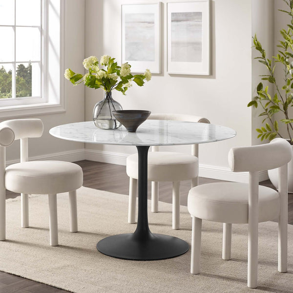 Modway Furniture Lippa 48" Round Faux Marble Dining Table - Mid-Century Modern Design, Durable & Elegant Accent Piece EEI-3527-BLK-WHI