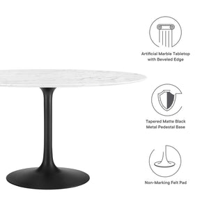 Modway Furniture Lippa 54" Round Faux Marble Dining Table – Modern Pedestal Design for Stylish Dining Spaces EEI-3528-BLK-WHI