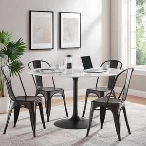 Modway Furniture Lippa 54" Round Faux Marble Dining Table – Modern Pedestal Design for Stylish Dining Spaces EEI-3528-BLK-WHI