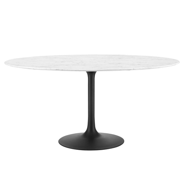 Modway Furniture Lippa 60" Round Faux Marble Dining Table - Mid-Century Modern Elegance for Stylish Dining Spaces EEI-3529-BLK-WHI
