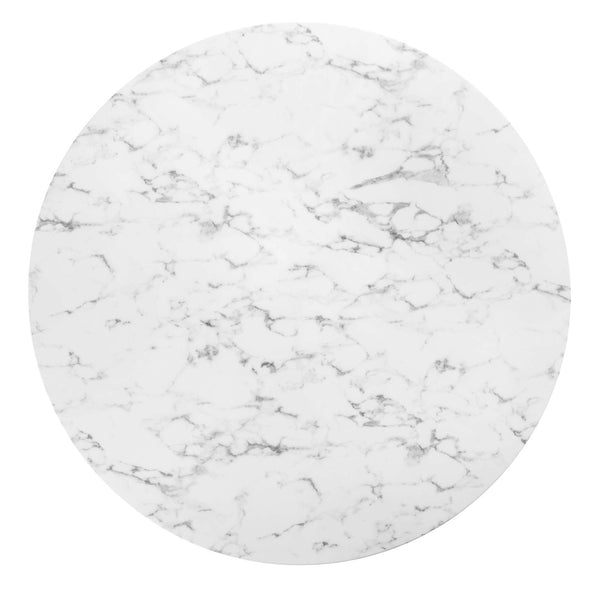 Modway Furniture Lippa 60" Round Faux Marble Dining Table - Mid-Century Modern Elegance for Stylish Dining Spaces EEI-3529-BLK-WHI
