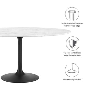 Modway Furniture Lippa 60" Round Faux Marble Dining Table - Mid-Century Modern Elegance for Stylish Dining Spaces EEI-3529-BLK-WHI