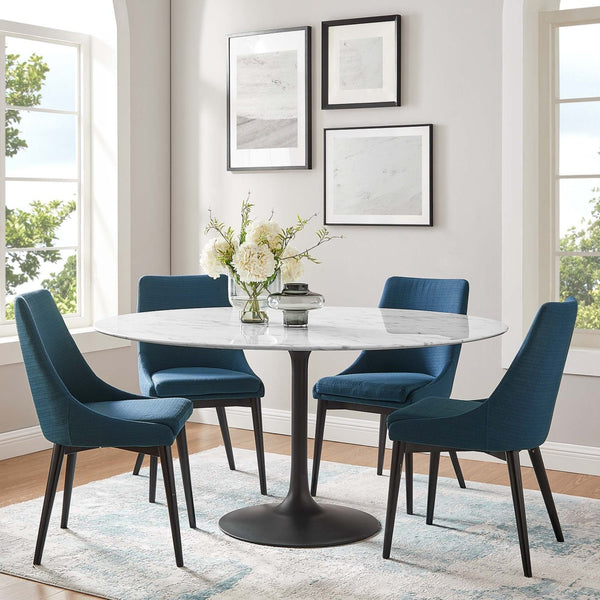 Modway Furniture Lippa 60" Round Faux Marble Dining Table - Mid-Century Modern Elegance for Stylish Dining Spaces EEI-3529-BLK-WHI