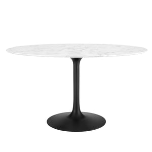 Modway Furniture Lippa 54" Oval Faux Marble Dining Table - Mid-Century Modern Design with Durable Metal Base & Style EEI-3530-BLK-WHI