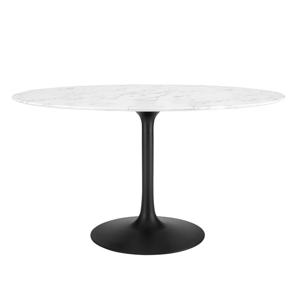 Modway Furniture Lippa 54" Oval Faux Marble Dining Table - Mid-Century Modern Design with Durable Metal Base & Style EEI-3530-BLK-WHI