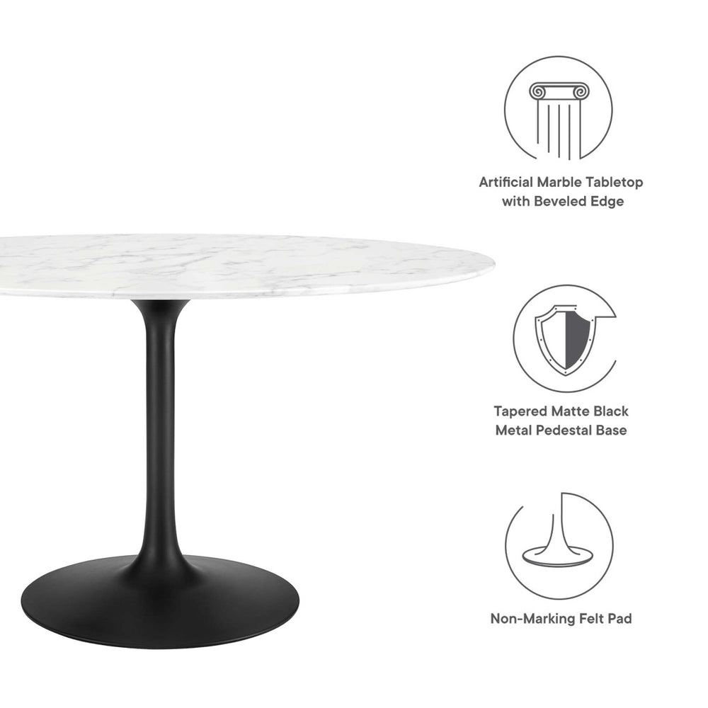 Modway Furniture Lippa 54" Oval Faux Marble Dining Table - Mid-Century Modern Design with Durable Metal Base & Style EEI-3530-BLK-WHI