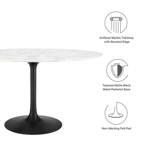 Modway Furniture Lippa 54" Oval Faux Marble Dining Table - Mid-Century Modern Design with Durable Metal Base & Style EEI-3530-BLK-WHI