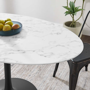 Modway Furniture Lippa 54" Oval Faux Marble Dining Table - Mid-Century Modern Design with Durable Metal Base & Style EEI-3530-BLK-WHI