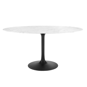 Modway Furniture Lippa 60" Oval Faux Marble Dining Table - Elegant Mid-Century Design, Seats 6, Durable & Stylish EEI-3531-BLK-WHI