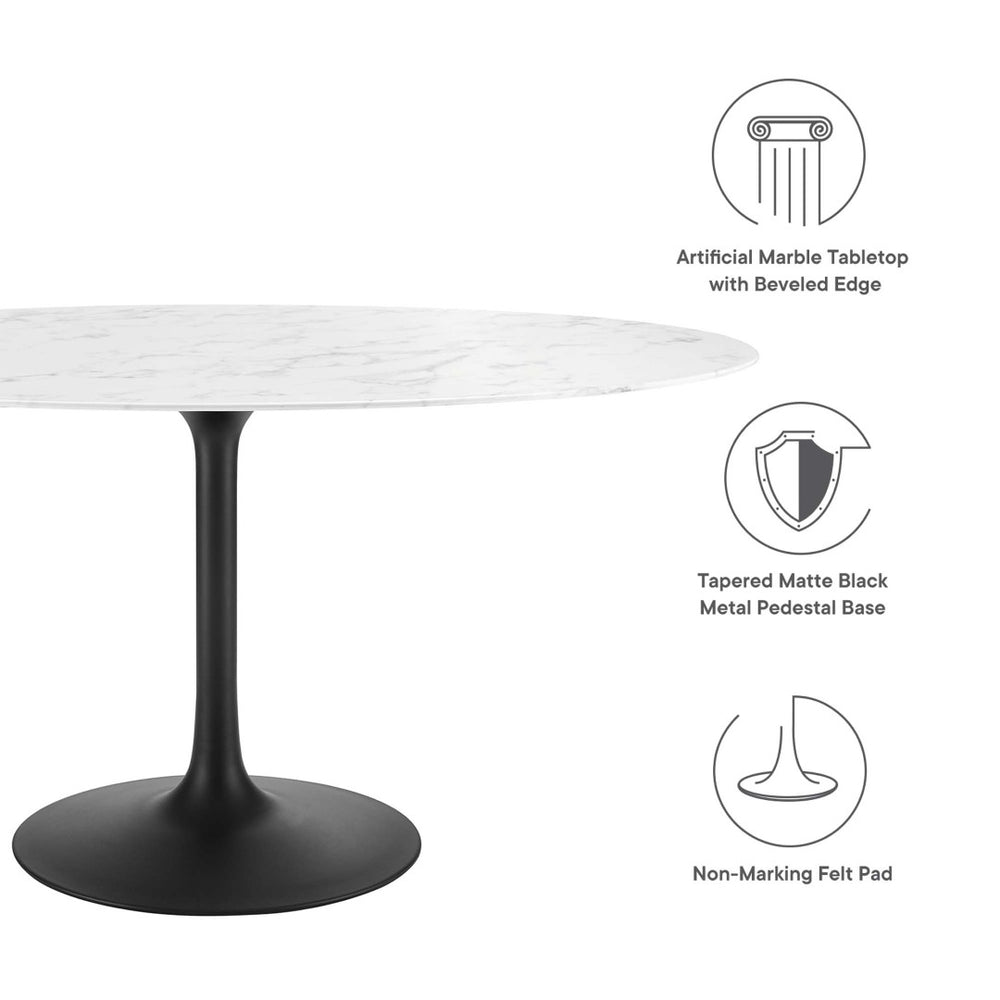 Modway Furniture Lippa 60" Oval Faux Marble Dining Table - Elegant Mid-Century Design, Seats 6, Durable & Stylish EEI-3531-BLK-WHI