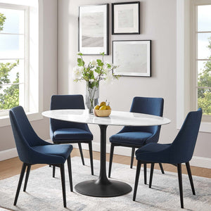 Modway Furniture Lippa 60" Oval Faux Marble Dining Table - Elegant Mid-Century Design, Seats 6, Durable & Stylish EEI-3531-BLK-WHI