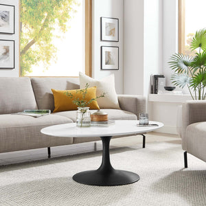 Modway Furniture Lippa 42" Oval Wood Coffee Table - Mid-Century Modern Design with High-Gloss Finish & Easy Assembly EEI-3533-BLK-WHI