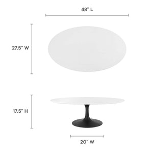 Modway Furniture Lippa 48" Oval Coffee Table – Modern Mid-Century Design with High-Gloss Finish & Pedestal Base EEI-3536-BLK-WHI