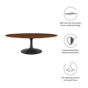Modway Furniture Lippa Oval Pedestal Coffee Table Wood Veneer Mid-century Modern Living Room EEI-3538-BLK-WAL