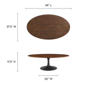 Modway Furniture Lippa Oval Pedestal Coffee Table Wood Veneer Mid-century Modern Living Room EEI-3538-BLK-WAL