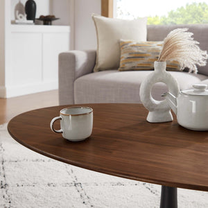 Modway Furniture Lippa Oval Pedestal Coffee Table Wood Veneer Mid-century Modern Living Room EEI-3538-BLK-WAL