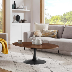 Modway Furniture Lippa Oval Pedestal Coffee Table Wood Veneer Mid-century Modern Living Room EEI-3538-BLK-WAL