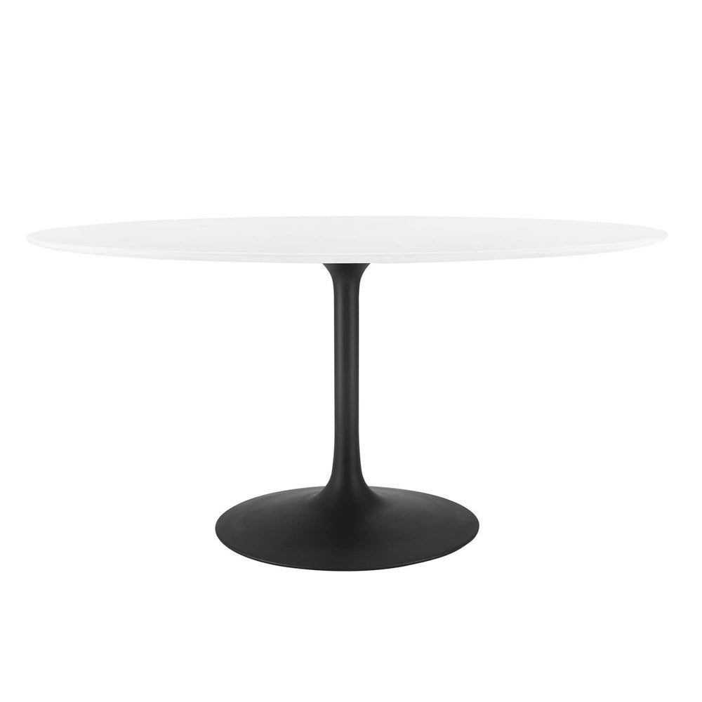 Modway Furniture Lippa 60" Oval Wood Dining Table - Modern Mid-Century Design, Seats 6, Glossy Finish, Black Base EEI-3539-BLK-WHI
