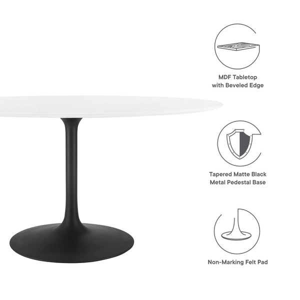 Modway Furniture Lippa 60" Oval Wood Dining Table - Modern Mid-Century Design, Seats 6, Glossy Finish, Black Base EEI-3539-BLK-WHI