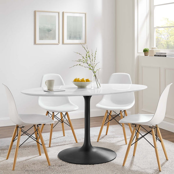 Modway Furniture Lippa 60" Oval Wood Dining Table - Modern Mid-Century Design, Seats 6, Glossy Finish, Black Base EEI-3539-BLK-WHI