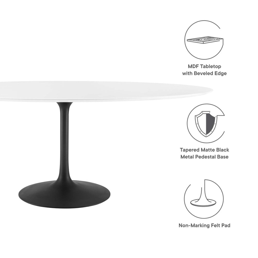 Modway Furniture Lippa 78" Oval Wood Dining Table - Modern Mid-Century Design for 8, High-Gloss Finish & Pedestal Base EEI-3540-BLK-WHI