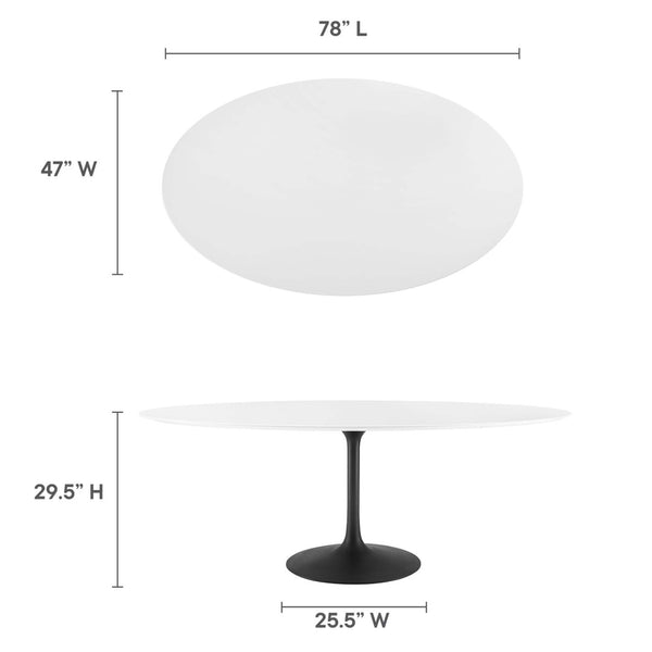 Modway Furniture Lippa 78" Oval Wood Dining Table - Modern Mid-Century Design for 8, High-Gloss Finish & Pedestal Base EEI-3540-BLK-WHI