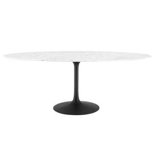 Modway Furniture Lippa 78" Oval Faux Marble Dining Table - Elegant Mid-Century Design for 8, Easy Care & Durable EEI-3542-BLK-WHI