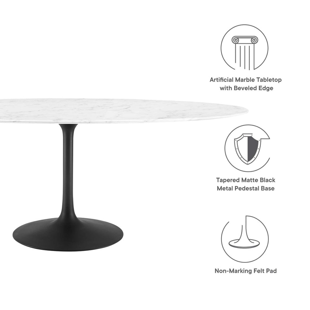 Modway Furniture Lippa 78" Oval Faux Marble Dining Table - Elegant Mid-Century Design for 8, Easy Care & Durable EEI-3542-BLK-WHI