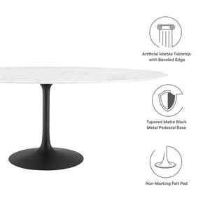 Modway Furniture Lippa 78" Oval Faux Marble Dining Table - Elegant Mid-Century Design for 8, Easy Care & Durable EEI-3542-BLK-WHI