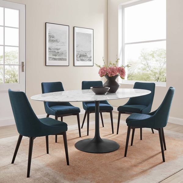 Modway Furniture Lippa 78" Oval Faux Marble Dining Table - Elegant Mid-Century Design for 8, Easy Care & Durable EEI-3542-BLK-WHI