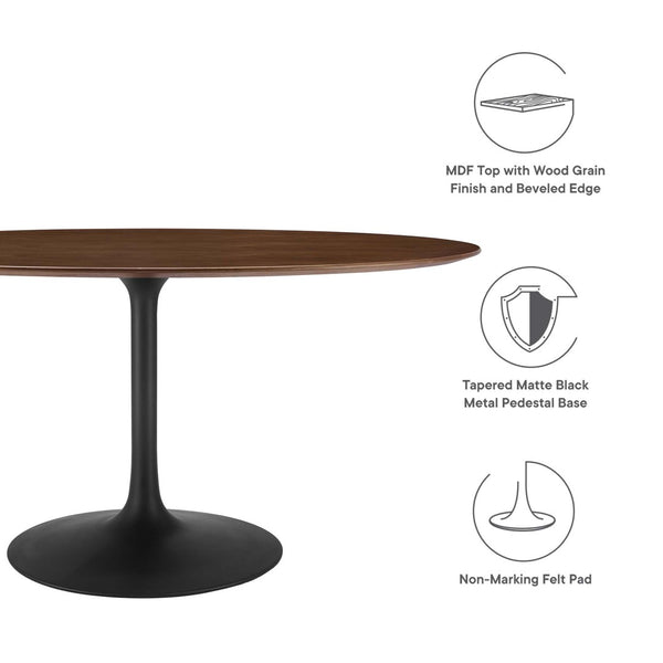 Modway Furniture Lippa 60" Oval Walnut Wood Dining Table - Mid-Century Modern Design for Stylish Gatherings & Comfort EEI-3543-BLK-WAL