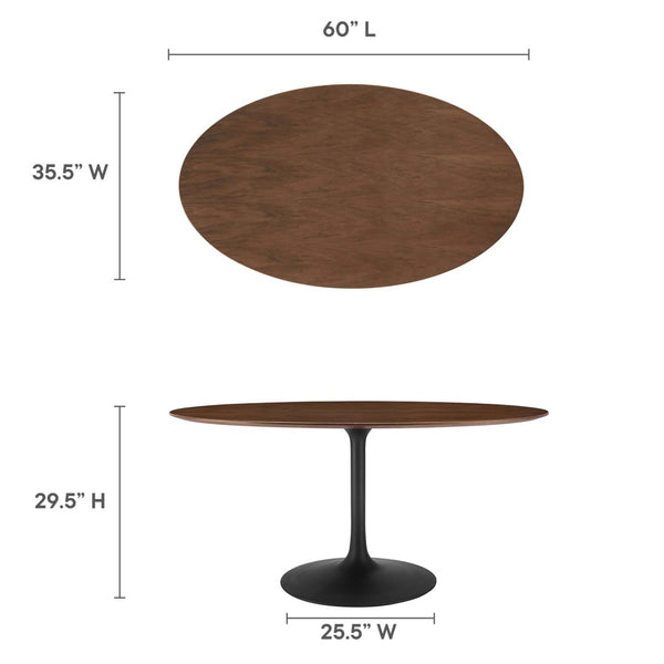Modway Furniture Lippa 60" Oval Walnut Wood Dining Table - Mid-Century Modern Design for Stylish Gatherings & Comfort EEI-3543-BLK-WAL