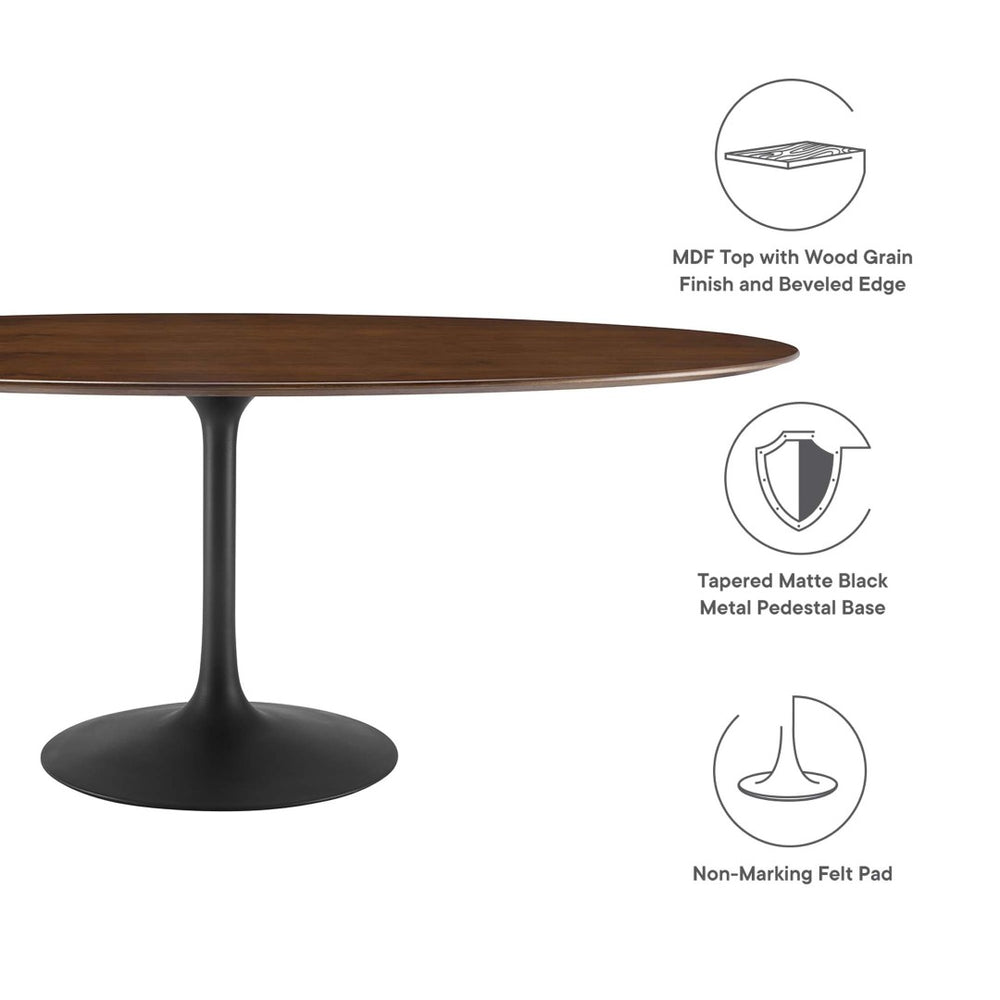 Modway Furniture Lippa 78" Oval Walnut Wood Dining Table - Mid-Century Elegance for 8, Durable Pedestal Design EEI-3544-BLK-WAL